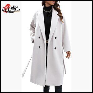 Wool Blend Double Breasted Trench Coat Notch Lapel Peacoat